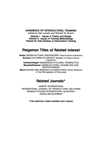 Handbook of Intercultural Training. Area Studies in Intercultural Training