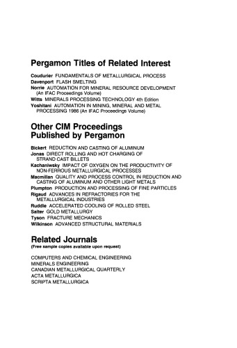 Proceedings of the International Symposium on Computer Software in Chemical and Extractive Metallurgy. Proceedings of the Metallurgical Society of the Canadian Institute of Mining and Metallurgy