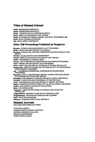 Proceedings of the International Symposium on Electrometallurigical Plant Practice. The Metallurgical Society of CIM Hydrometallurgy Section
