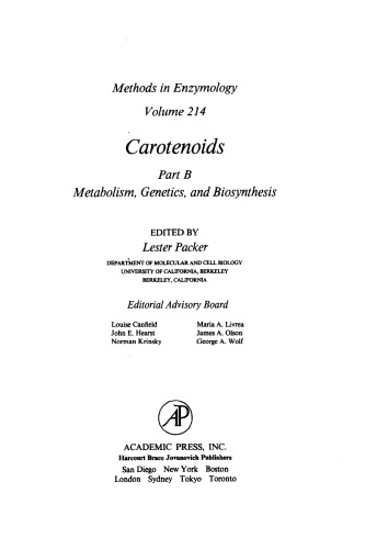 Carotenoids Part B: Metabolism, Genetics, and Biosynthesis