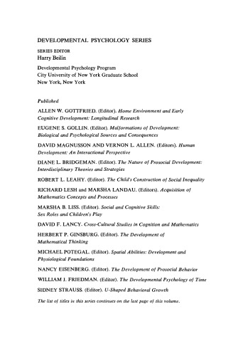 Home Environment and Early Cognitive Development. Longitudinal Research
