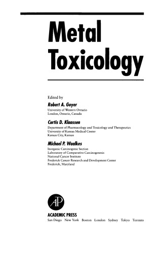 Metal Toxicology. Approaches and Methods
