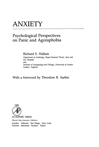 Anxiety. Psychological Perspectives on Panic and Agoraphobia