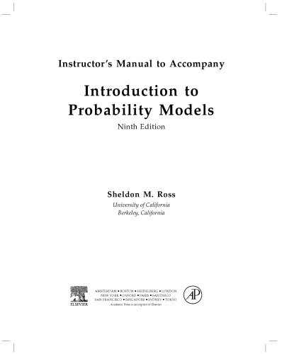 Instructor's Manual to Accompany Introduction to Probability Models