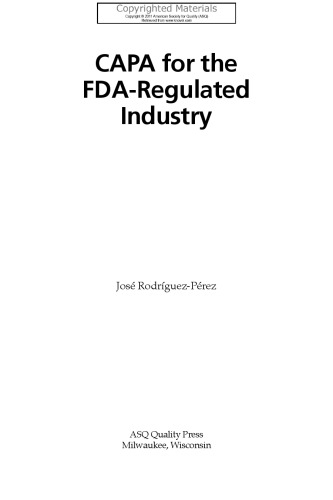 CAPA for the FDA-Regulated Industry