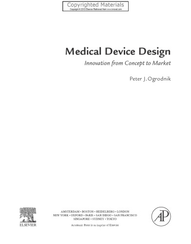 Medical Device Design - Innovation from Concept to Market