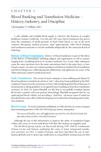 Transfusion Medicine and Hemostasis. Clinical and Laboratory Aspects
