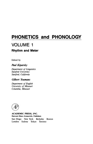Rhythm and Meter. Phonetics and Phonology, Volume 1