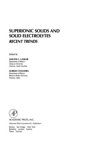 Superionic Solids and Solid Electrolytes Recent Trends