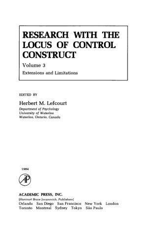 Research with the Locus of Control Construct. Extensions and Limitations