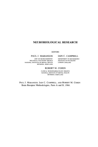 Brain Receptor Methodologies. Part B: Amino Acids. Peptides. Psychoactive Drugs