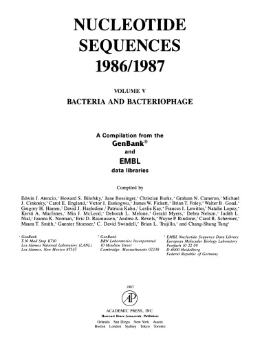 Nucleotide Sequences 1986/1987: Bacteria and Bacteriophage. A Compilation from the Genbank® and EMBL Data Libraries