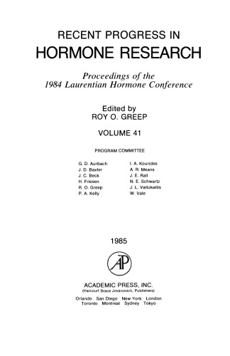 Proceedings of the 1984 Laurentian Hormone Conference