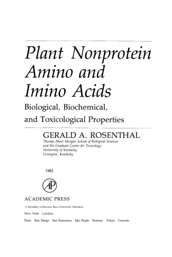Plant Nonprotein Amino and Imino Acids. Biological, Biochemical, and Toxicological Properties