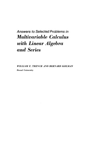 Answers to Selected Problems in Multivariable Calculus with Linear Algebra and Series
