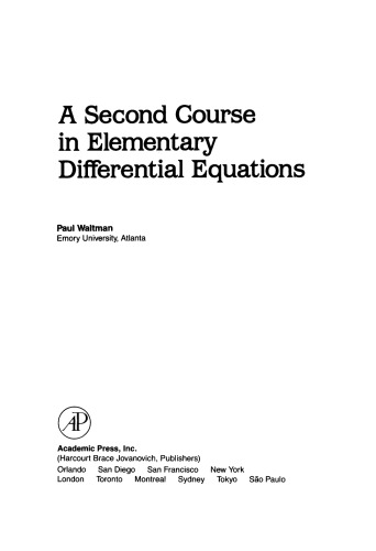 A Second Course in Elementary Differential Equations