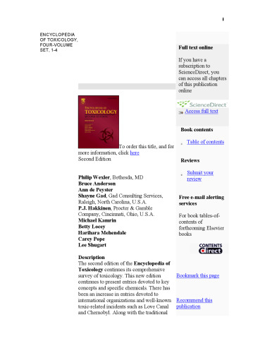 Encyclopedia of Toxicology, Four-Volume Set, Second Edition: 1 - 3