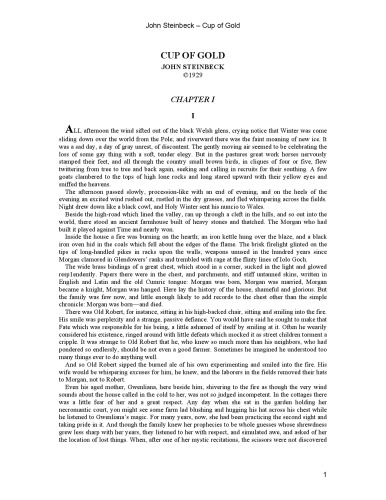 Cup of Gold Historical Novel