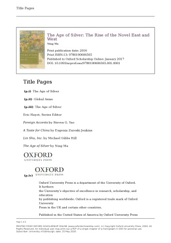The age of silver: the rise of the novel East and West /