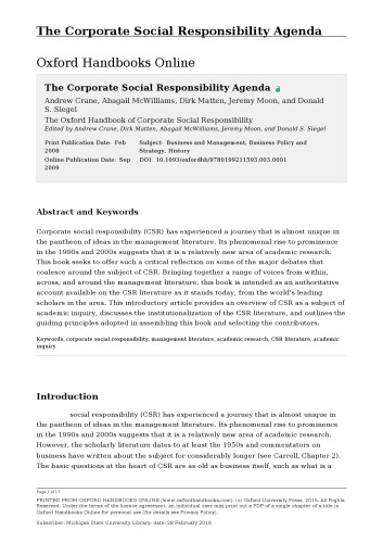 The Oxford Handbook of Corporate Social Responsibility