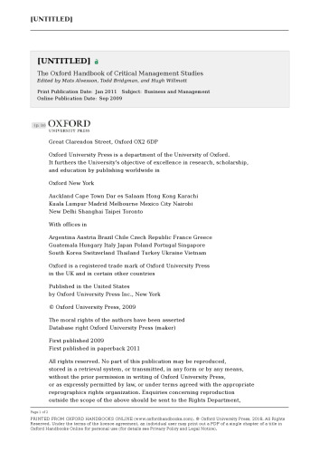 The Oxford Handbook of Critical Management Studies