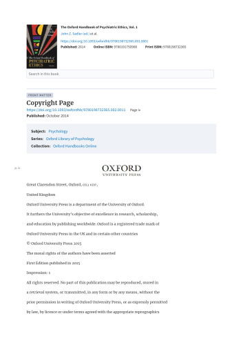 The Oxford Handbook of Psychiatric Ethics