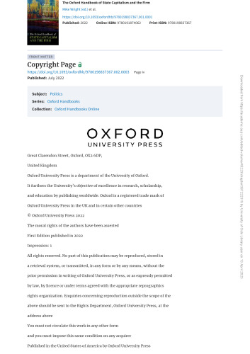 The Oxford Handbook of State Capitalism and the Firm