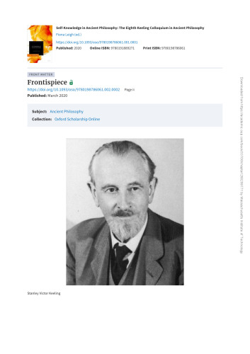 Self-Knowledge in Ancient Philosophy: The Eighth Keeling Colloquium in Ancient Philosophy