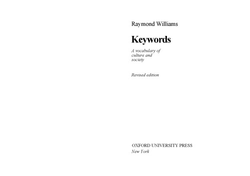 Keywords: A Vocabulary of Culture and Society