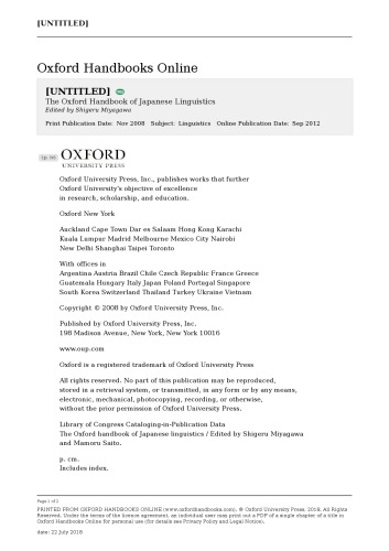 The Oxford Handbook of Japanese Linguistics