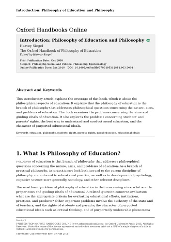 The Oxford Handbook of Philosophy of Education