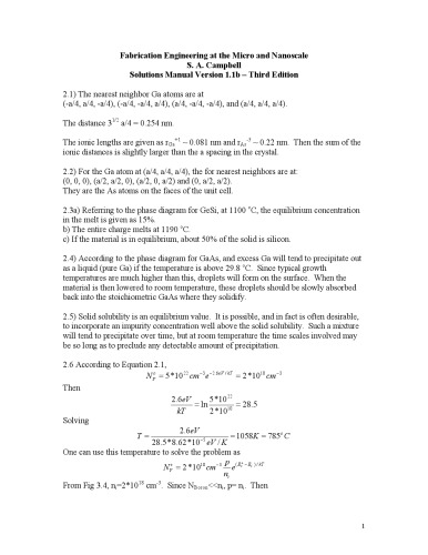 Fabrication Engineering at the Micro- and Nanoscale. Solution manual