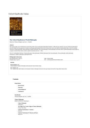 The Oxford Handbook of World Philosophy