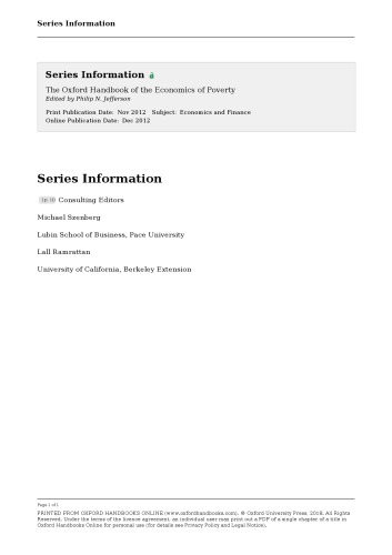 The Oxford Handbook of the Economics of Poverty