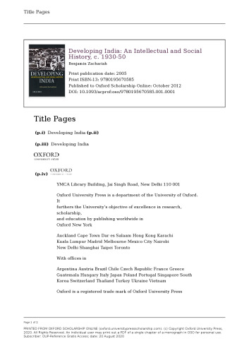 Developing India: An Intellectual and Social History, c. 1930-50