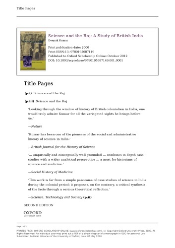 Science and the Raj: A Study of British India