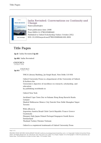 India Revisited: Conversations on Continuity and Change