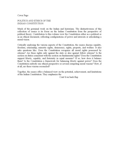 Politics and Ethics of the Indian Constitution