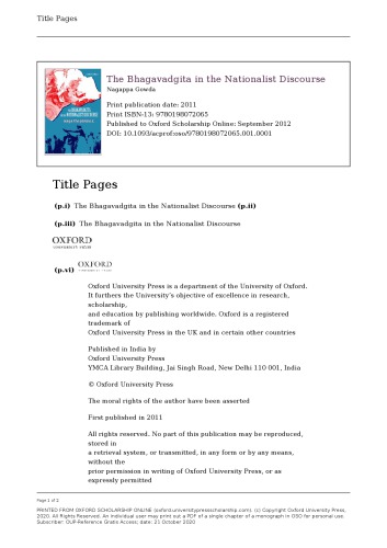 The Bhagavadgita in the Nationalist Discourse