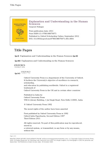 Explanation and Understanding in the Human Sciences