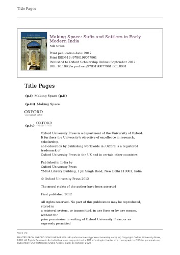 Making Space: Sufis and Settlers in Early Modern India