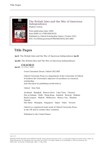 The British Isles and the War of American Independence