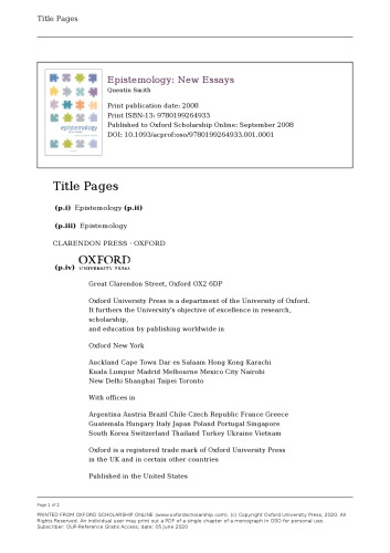 Epistemology: New Essays