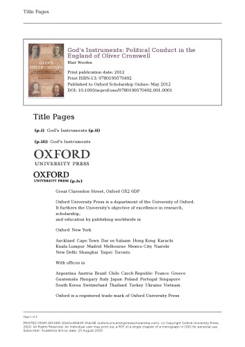 God's instruments: political conduct in the England of Oliver Cromwell /