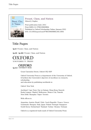 Proust, Class, and Nation
