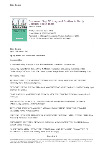 Document Raj: Writing and Scribes in Early Colonial South India