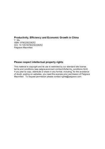Productivity, efficiency and economic growth in China