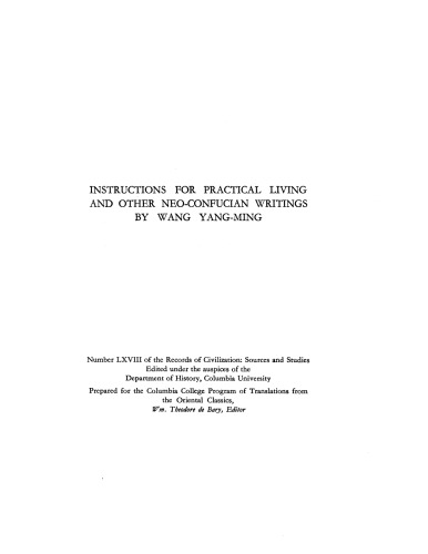 Instructions for Practical Living, and Other Neo-Confucian Writing