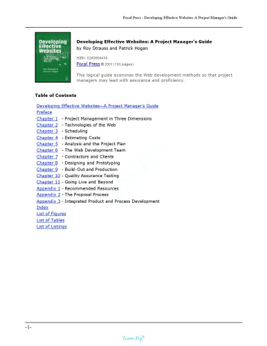 Developing Effective Websites: A Project Manager's Guide