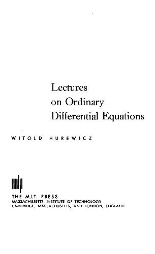 Lectures on ordinary differential equations